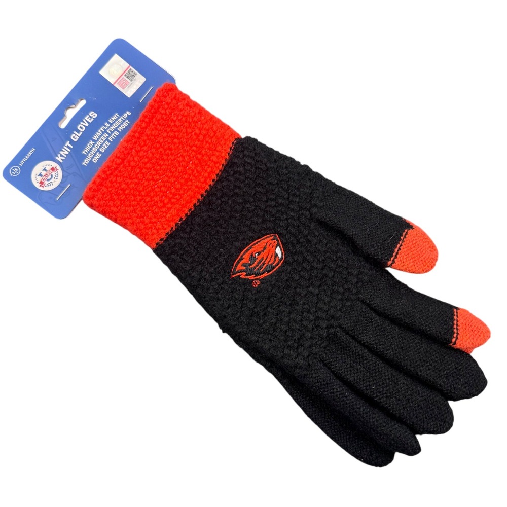 Little Earth Oregon State Beavers Gloves Unisex OSFM Black Orange Waffle Knit